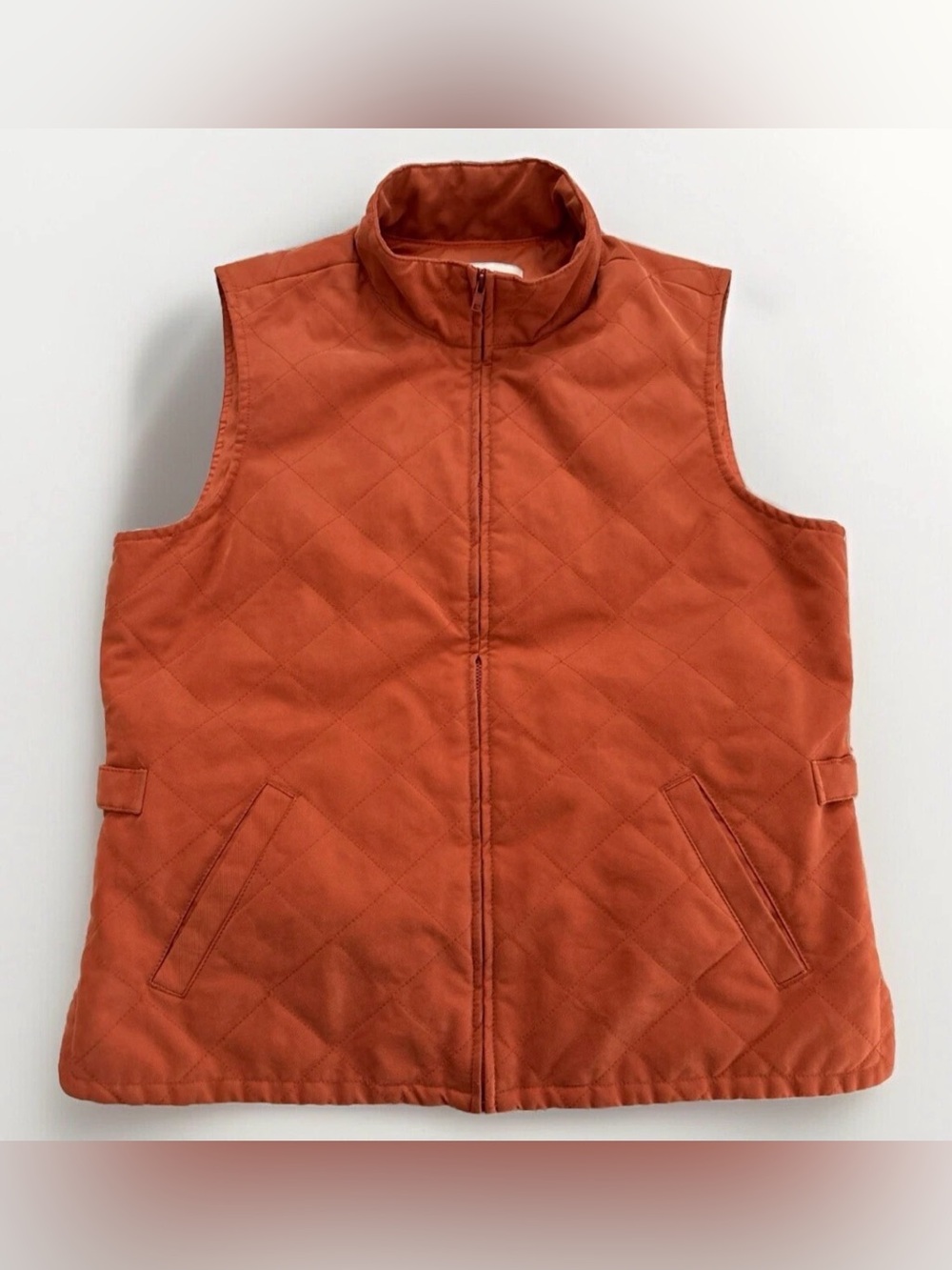 Orvis Quilted Vest Size Small Orange Diamond  Lined Adjustable Full Zip Retro